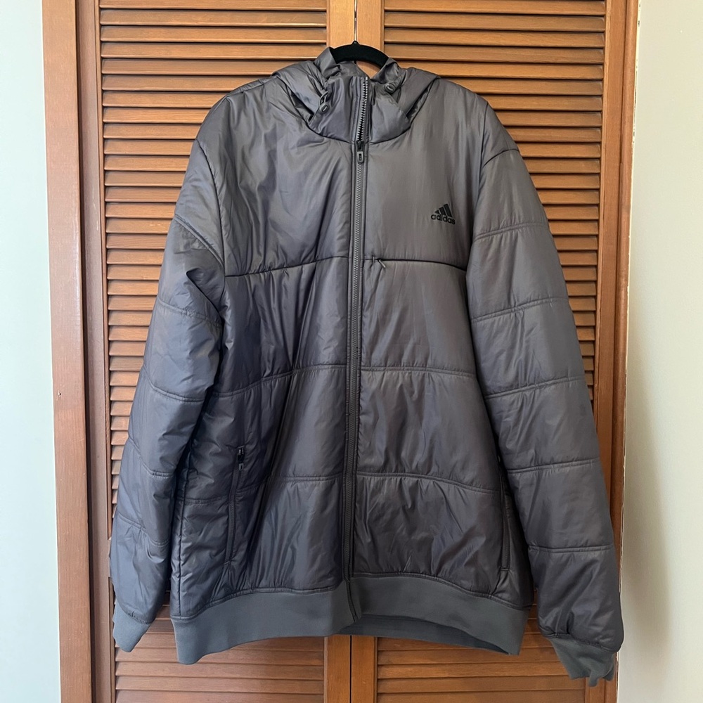 Adidas NBA gray puffer jacket coat 3XL Tall hooded men’s
